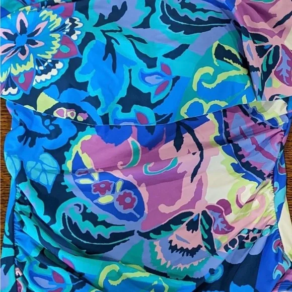 Tahari 1 Piece Swimsuit Juniors L NWT Off Shoulder Purple Blue - Picture 3 of 9